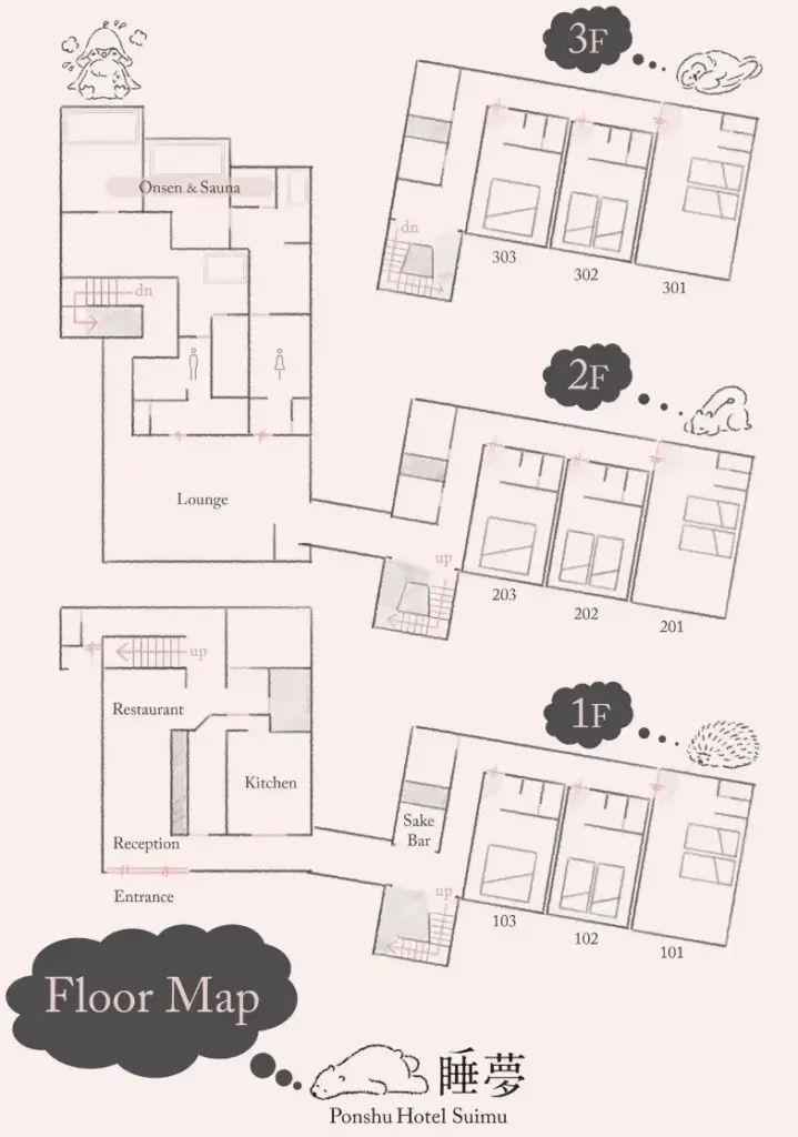 No.100 Ponshu Hotel 睡夢 館内マップ